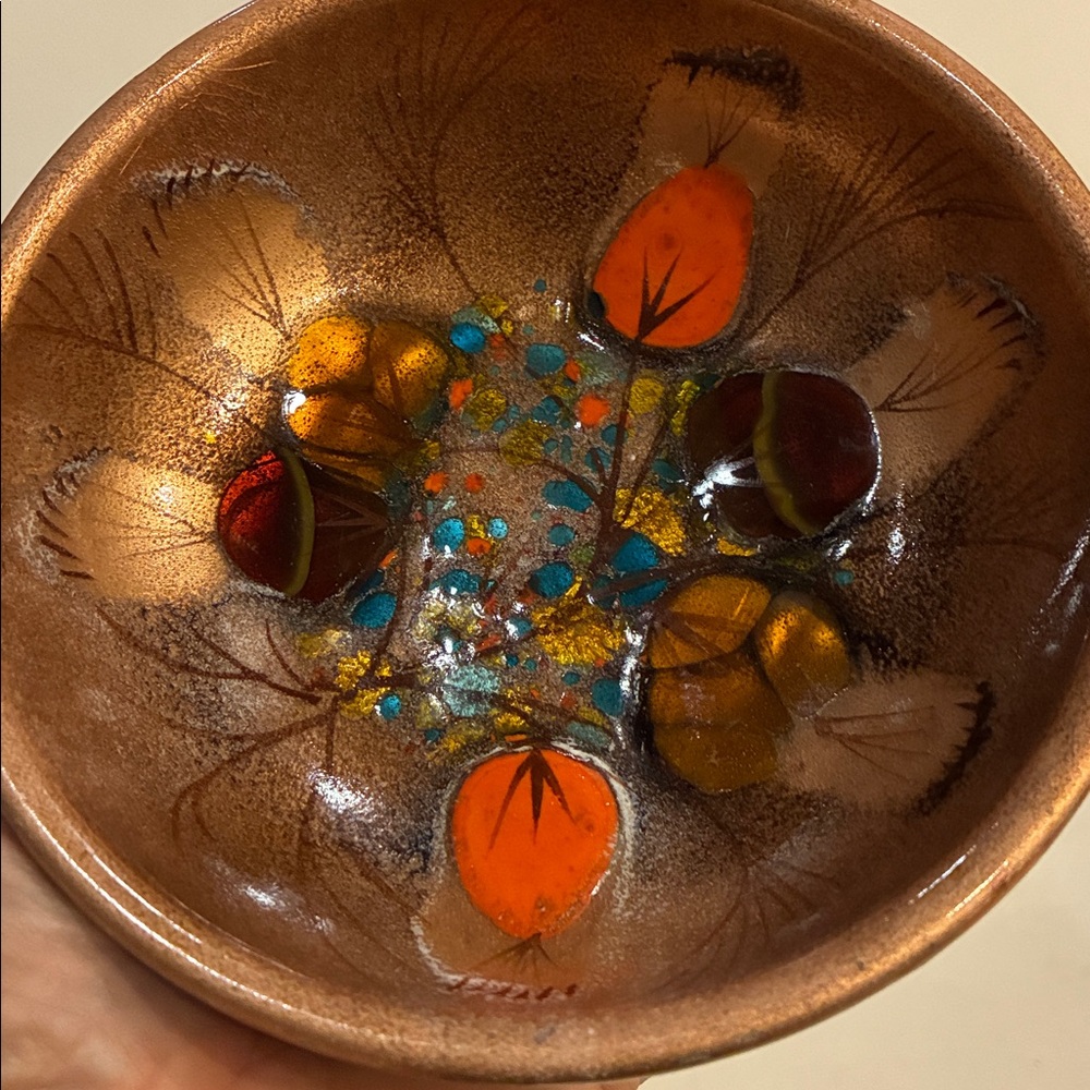 Jeweled Copper California Cloisonné Copper Bowl W/ Vibrant Mid Century Colored